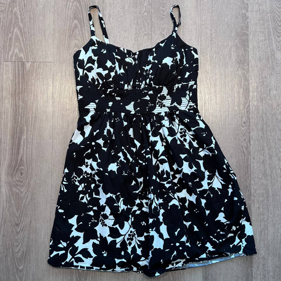 B Smart Girls Size 12 Spaghetti Strap Black & White Floral Fit & Flare - Picture 1 of 8